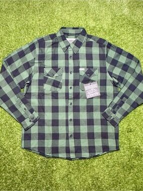 Revolution Gear Men's Plaid Flannel Long Sleeve Button-Up Shirt L Green Black